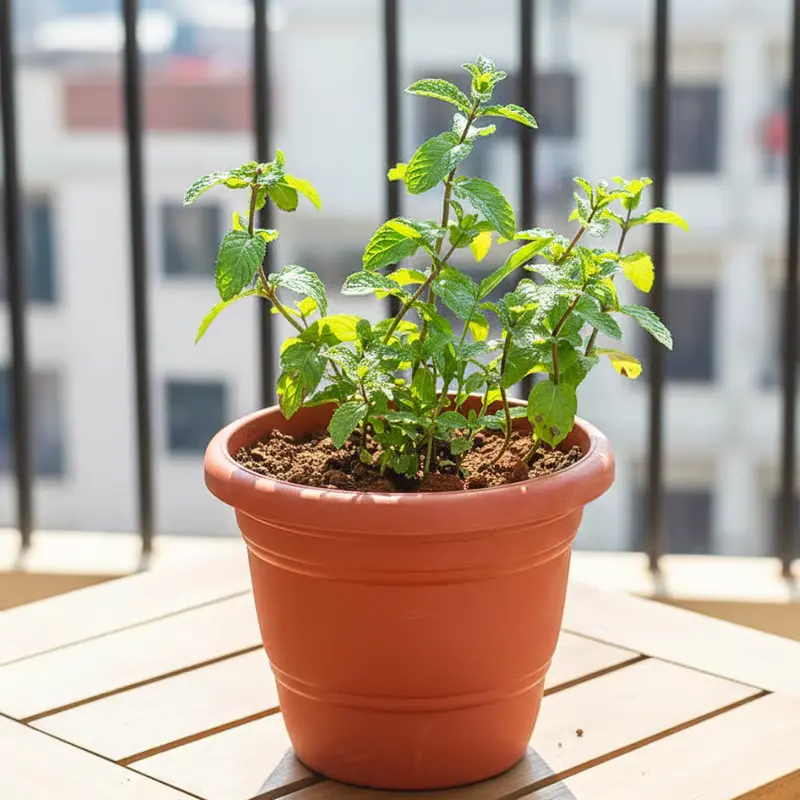 Mint Pudina in 7 Inch Classy Red Plastic Pot